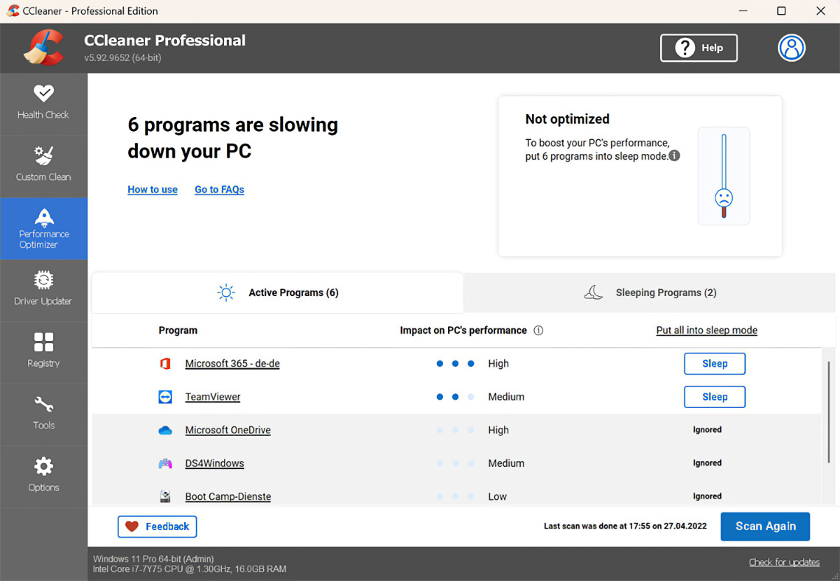 CCleaner Performance Optimizer Screenshot