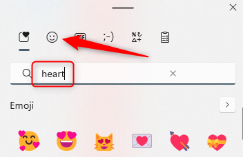 Click Emoji or type heart.