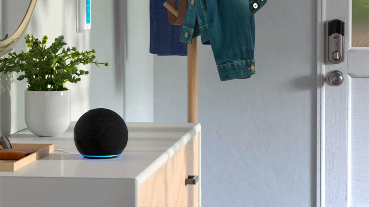 Amazon Echo Dot 4th Gen Smart Speaker sitting on a desk