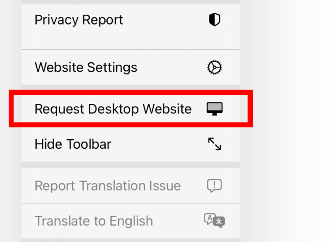 Request desktop website option in Safari