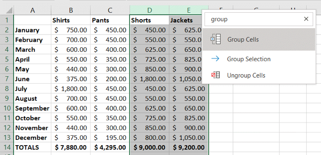 Search for Group in Excel