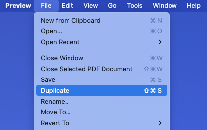 Duplicate in the Preview File menu