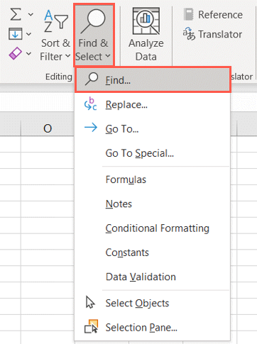 Find in the Find and Select drop-down menu