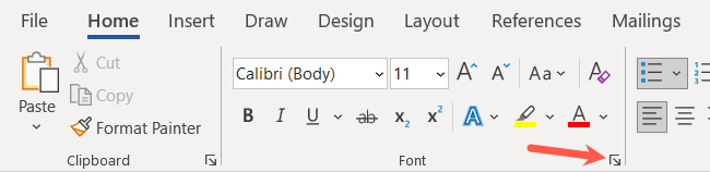 Arrow in the Font section of the ribbon