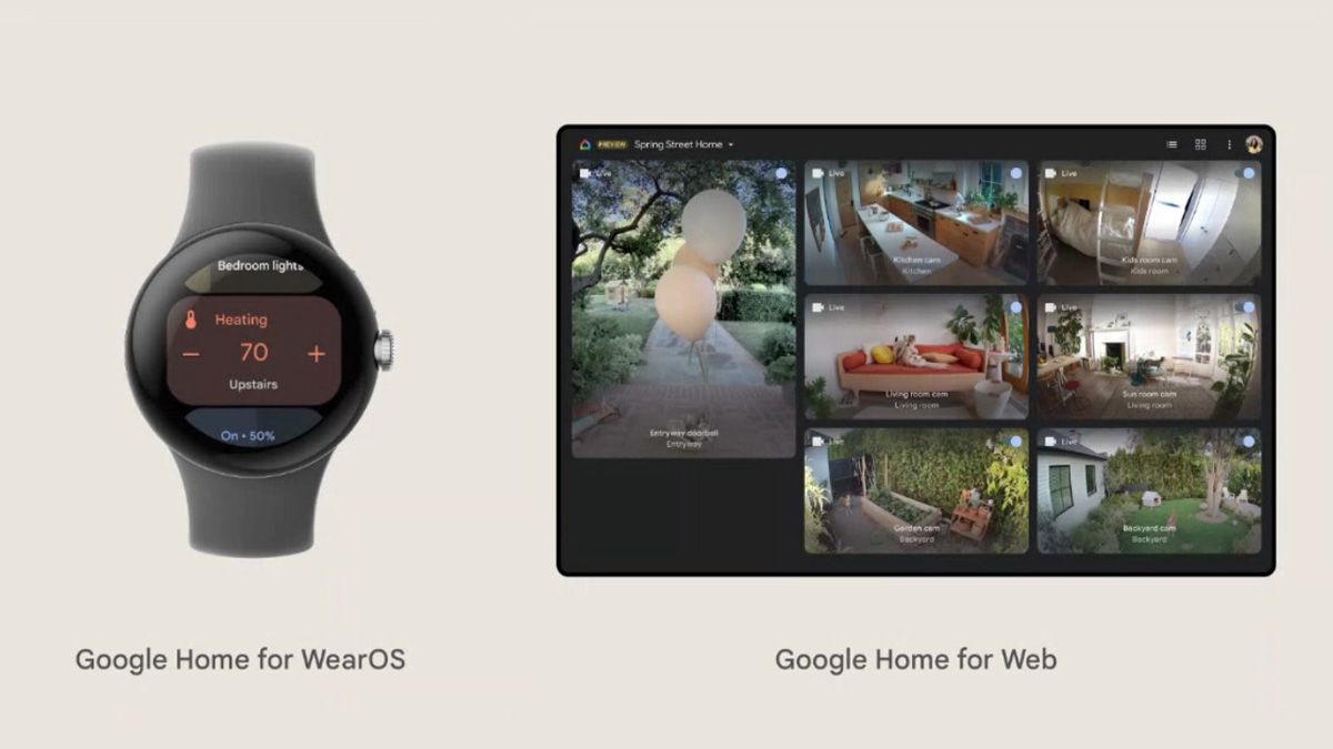 Google Home on a Wear OS 3 watch and accessible via web browser.