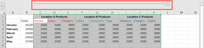 Minus sign button for grouped columns