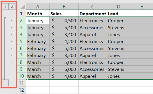 Grouped rows in Excel