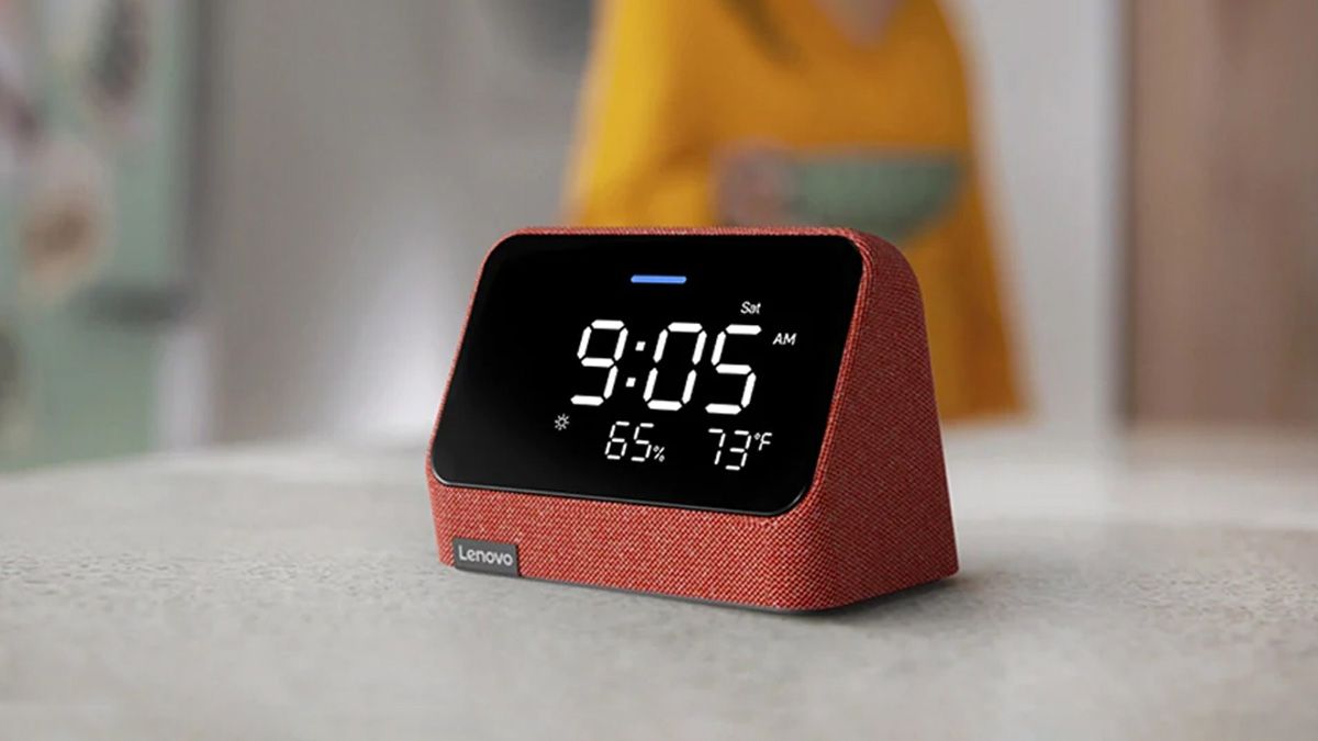 Lenovo Smart Clock Essential with Alexa on a table