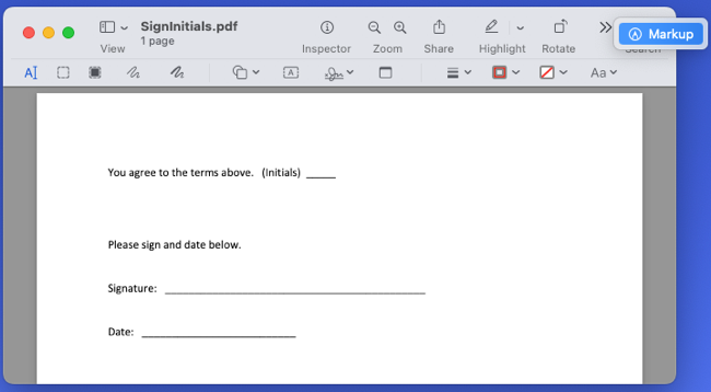 Markup in the Preview toolbar