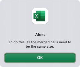 Merged cells alert on Mac