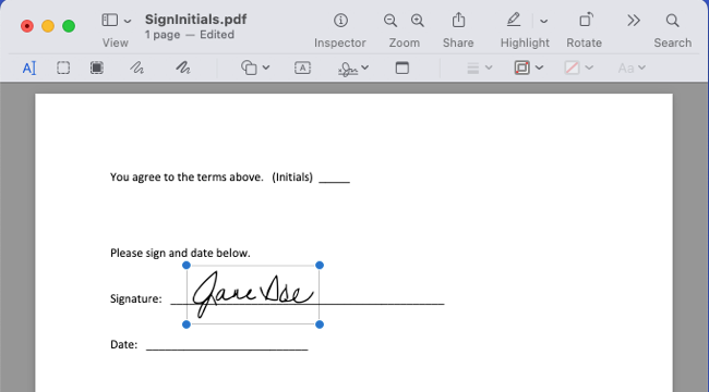 Move a signature in Preview