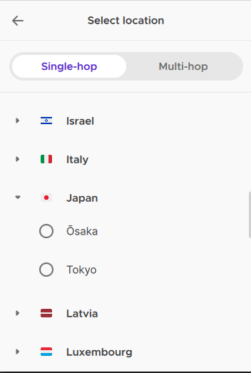 Selecting servers in Mozilla VPN