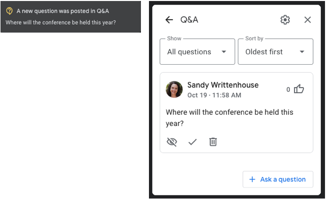 Question asked during a Google Meet