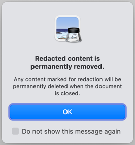 Redact warning message in Preview