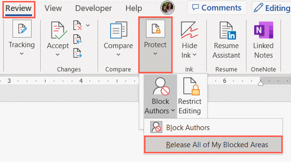 Release All of My Blocked Areas in Word on Windows