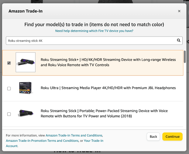 Click continue button inside Amazon Trade-In window