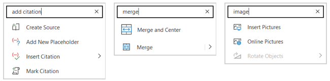 Searches in the shortcut menu