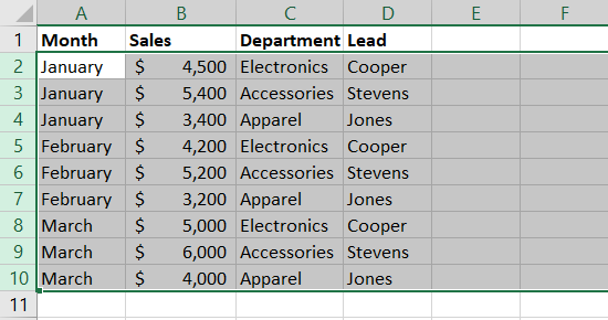 Rows selected in Excel