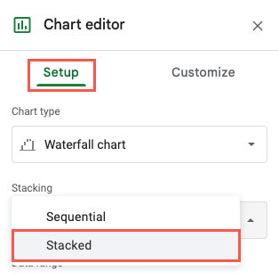 Stacked in the Stacking drop-down menu in the Chart Editor