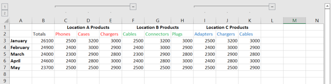 Two groups of columns in Excel