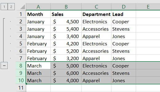 Ungrouped certain rows in Excel