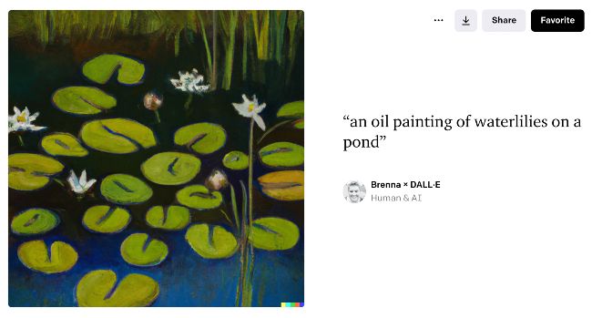 A painting of water lilies using an AI art tool