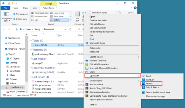 Photos in the Open With shortcut menu