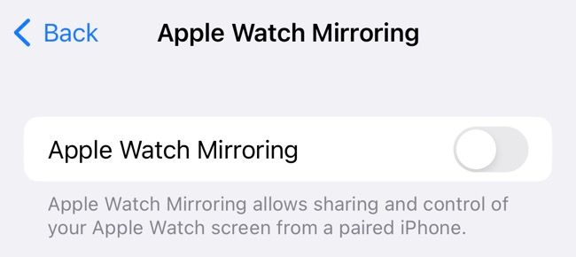 Apple Watch mirroring toggle