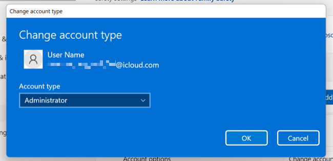Change account type in Windows 11