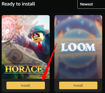 Click the big &quot;Install&quot; button to start downloading and installing a game. 