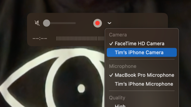 Continuity Camera in macOS 13 (QuickTime Player)