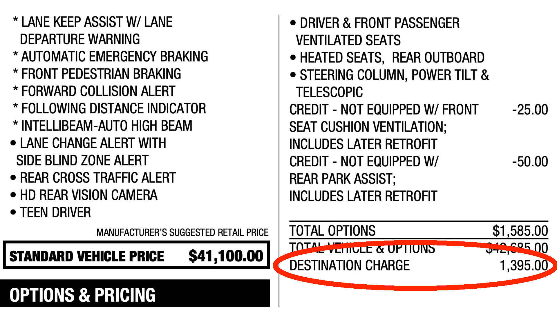 Chevrolet window sticker destination charge