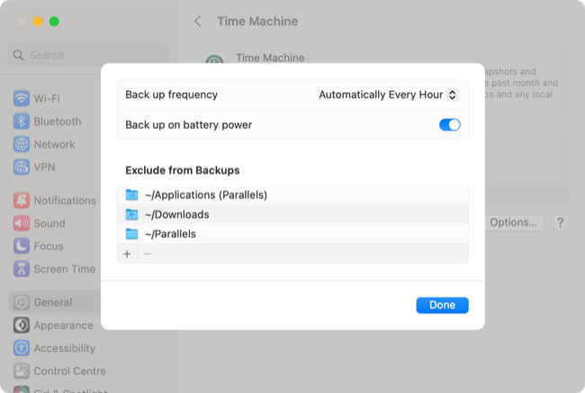 Exclude folders from Time Machine backup on macOS 13 Ventura