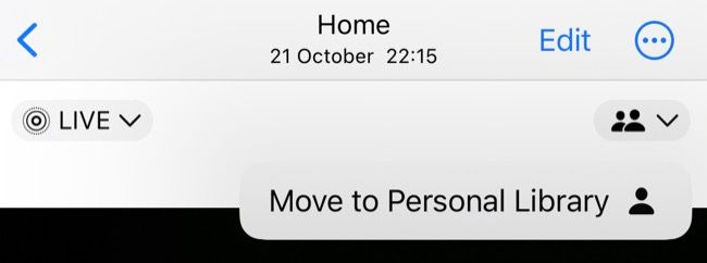 Move to Personal Library button in Photos for iPhone