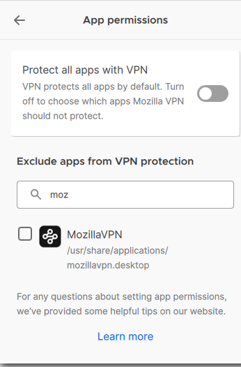 Mozilla VPN&rsquo;s split tunneling