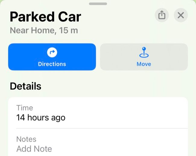 Parked car overlay in Apple Maps