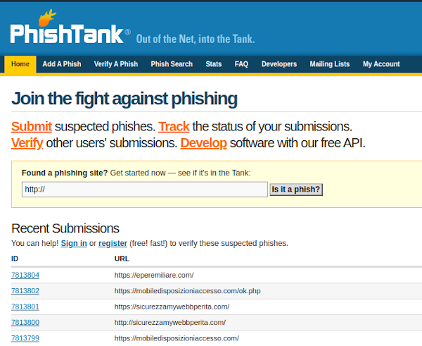 PhishTank main page