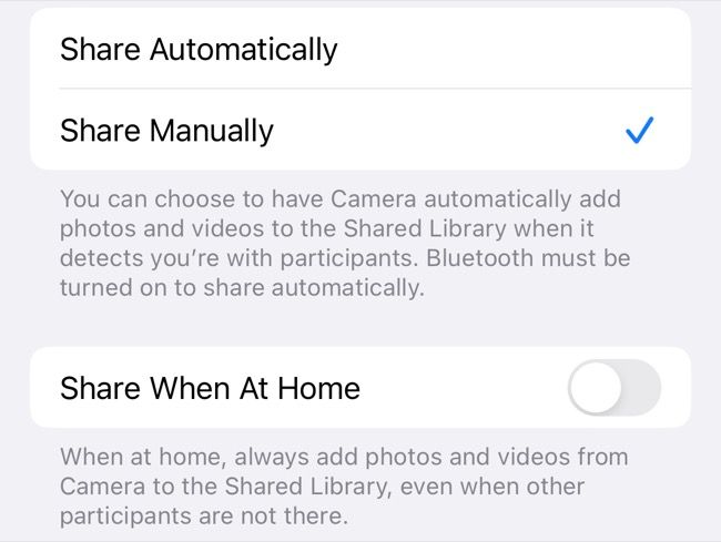 Shared Library automatic sharing settings on iPhone