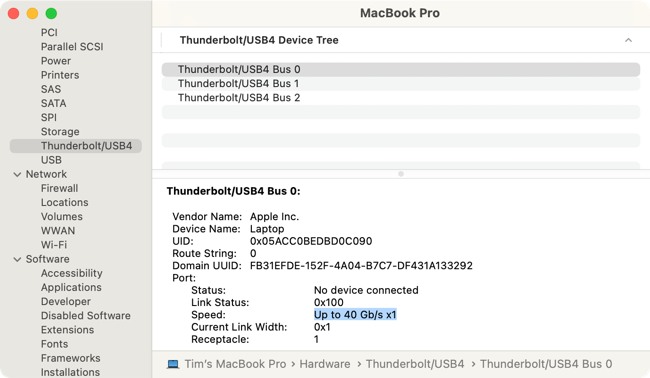 View Mac System Information to gauge Thunderbolt speed