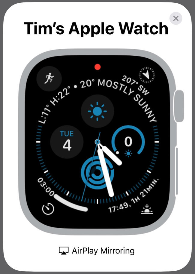 Apple Watch face in mirroring mode