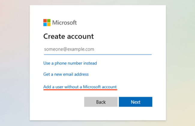 Dismiss attempt to create Microsoft Account in Windows 11