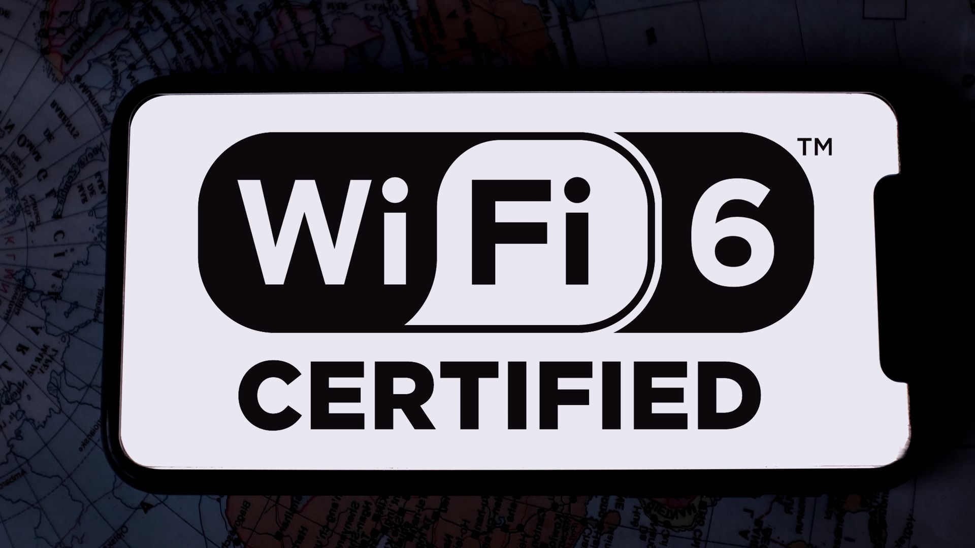 Wi-Fi 6 logo on a smartphone.