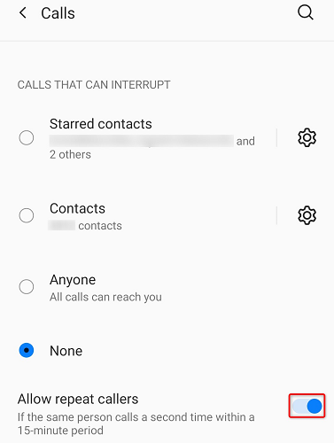 Android's option to allow repeat callers in DND mode.