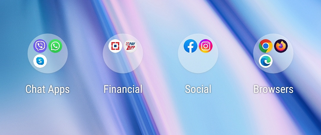 Grouped apps on an Android phone.
