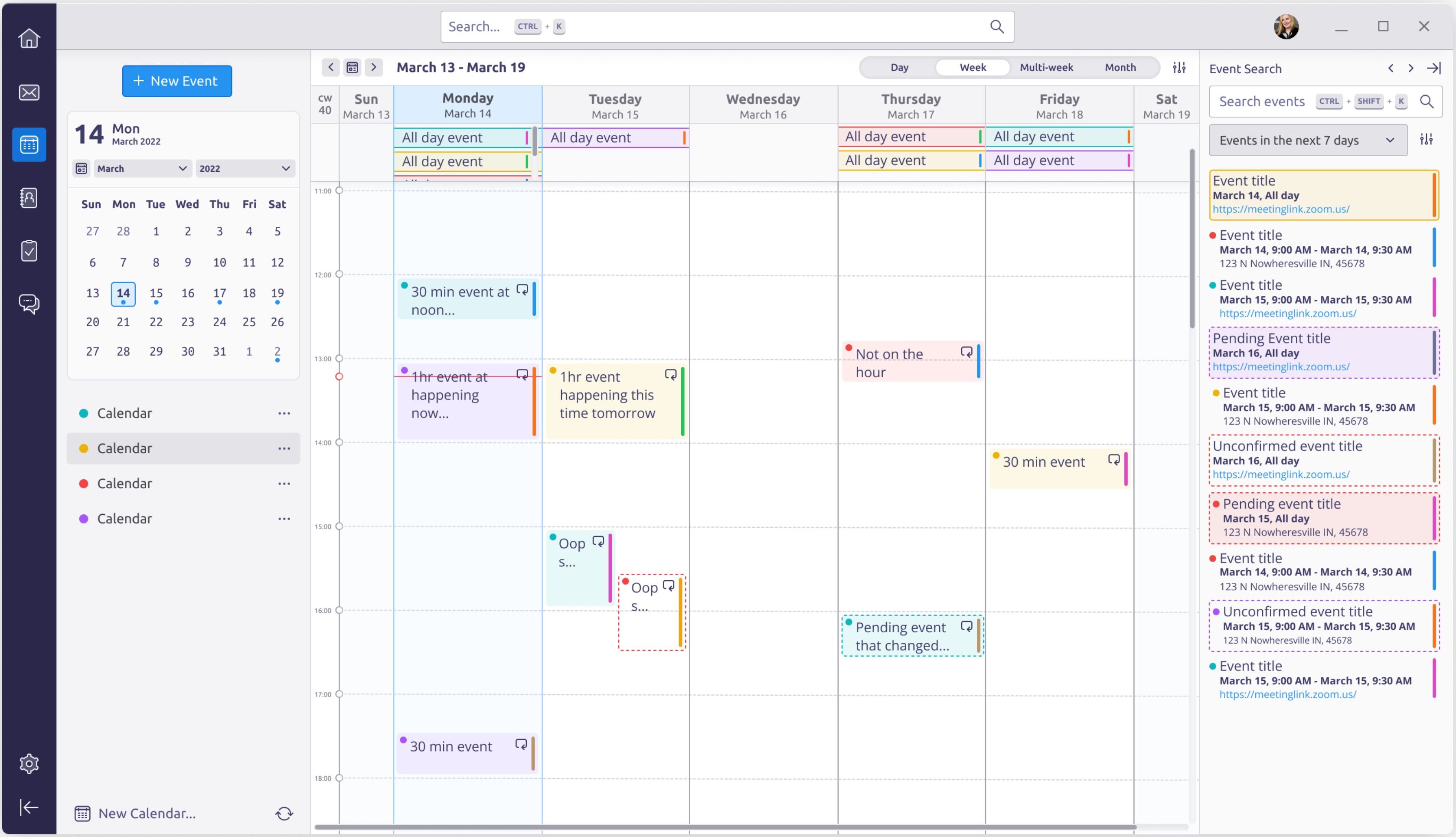 Thunderbird calendar mockup screenshot