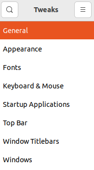 The GNOME Tweaks sidebar