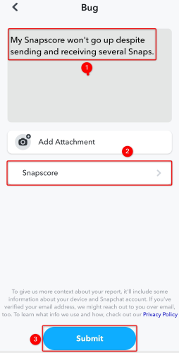 Enter the bug details and tap &ldquo;Submit.&quot;