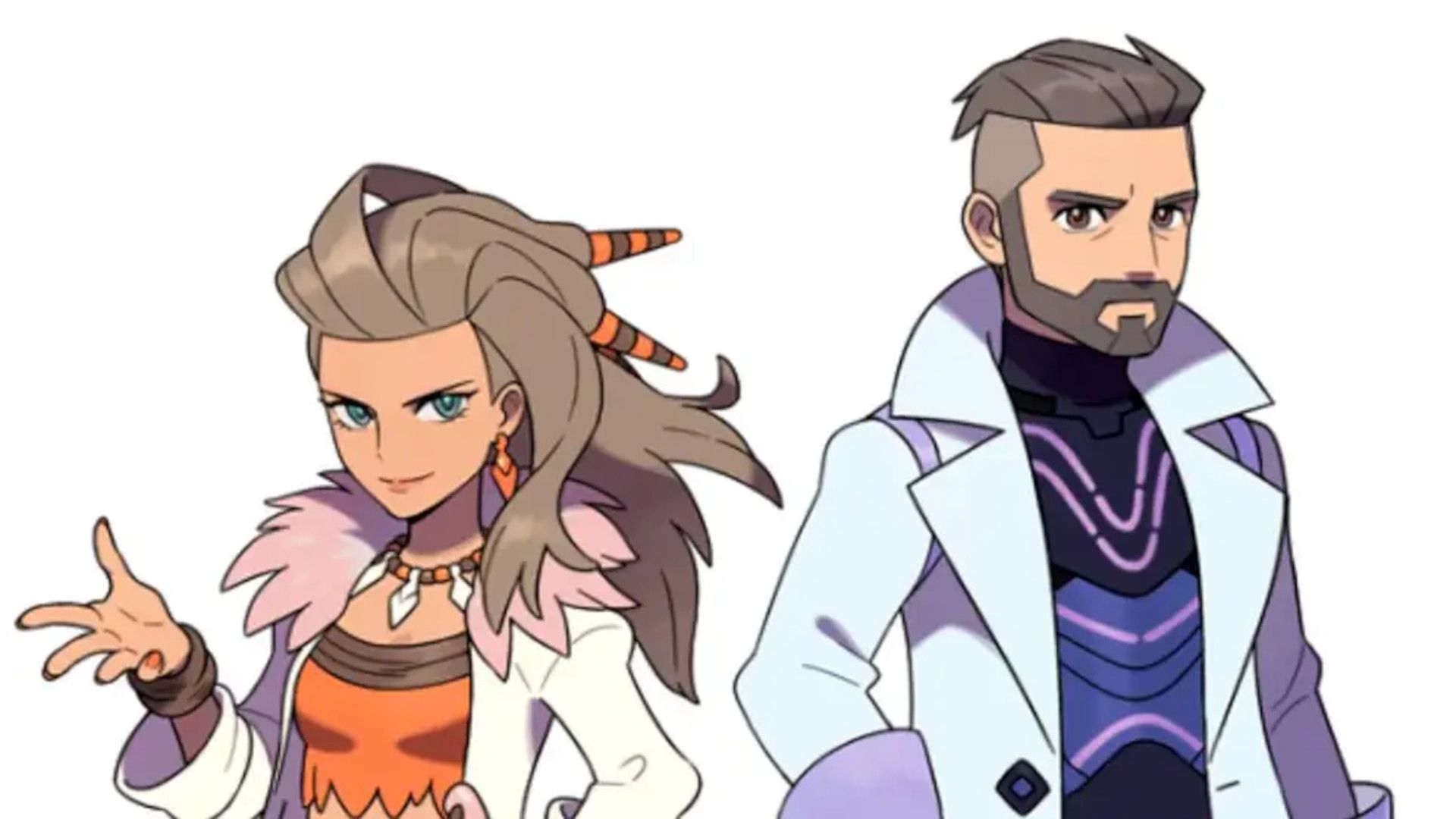 The two professors from 'Pokémon Scarlet and Violet' stand together.
