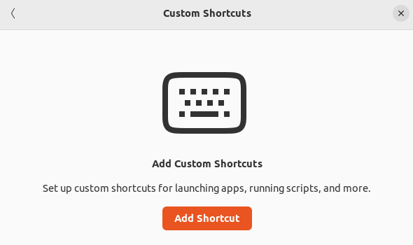 The Custom Shortcuts dialog