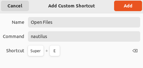 The details of the new shortcut with the keystroke combination registered